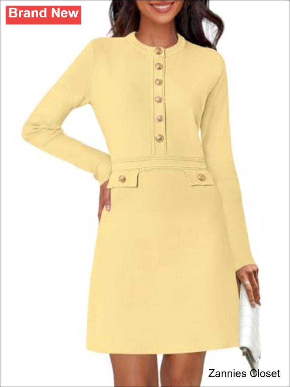 ✨ MEROKEETY Women's Long Sleeve Business Work Sweater Dress Crew Neck Button